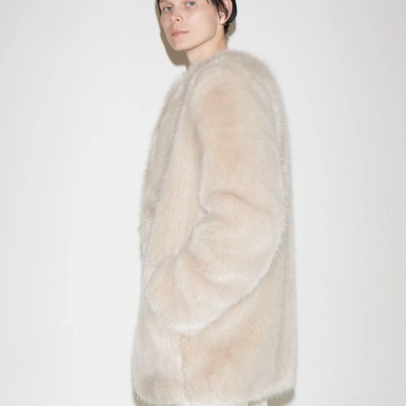 NWT Helmut Lang Faux Fur Oversize Coat Beige M - Picture 2 of 7